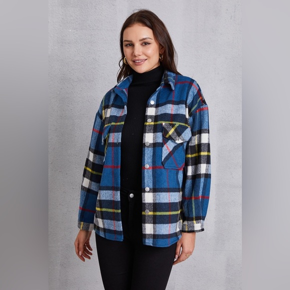 Plaid Button Up Dropped Shoulder Jacket - Picture 1 of 7